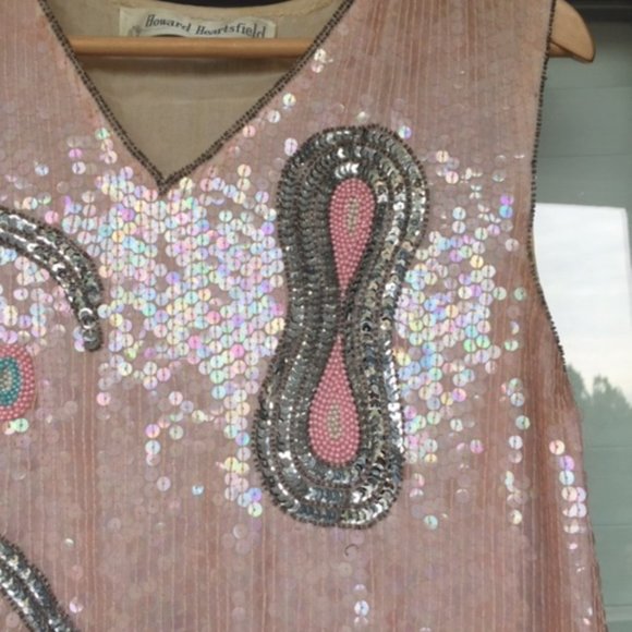 Vtg Howard Hearstfield Luxury Light Pink Silver Hand Beaded Sequin Silk Dress M - Picture 11 of 17